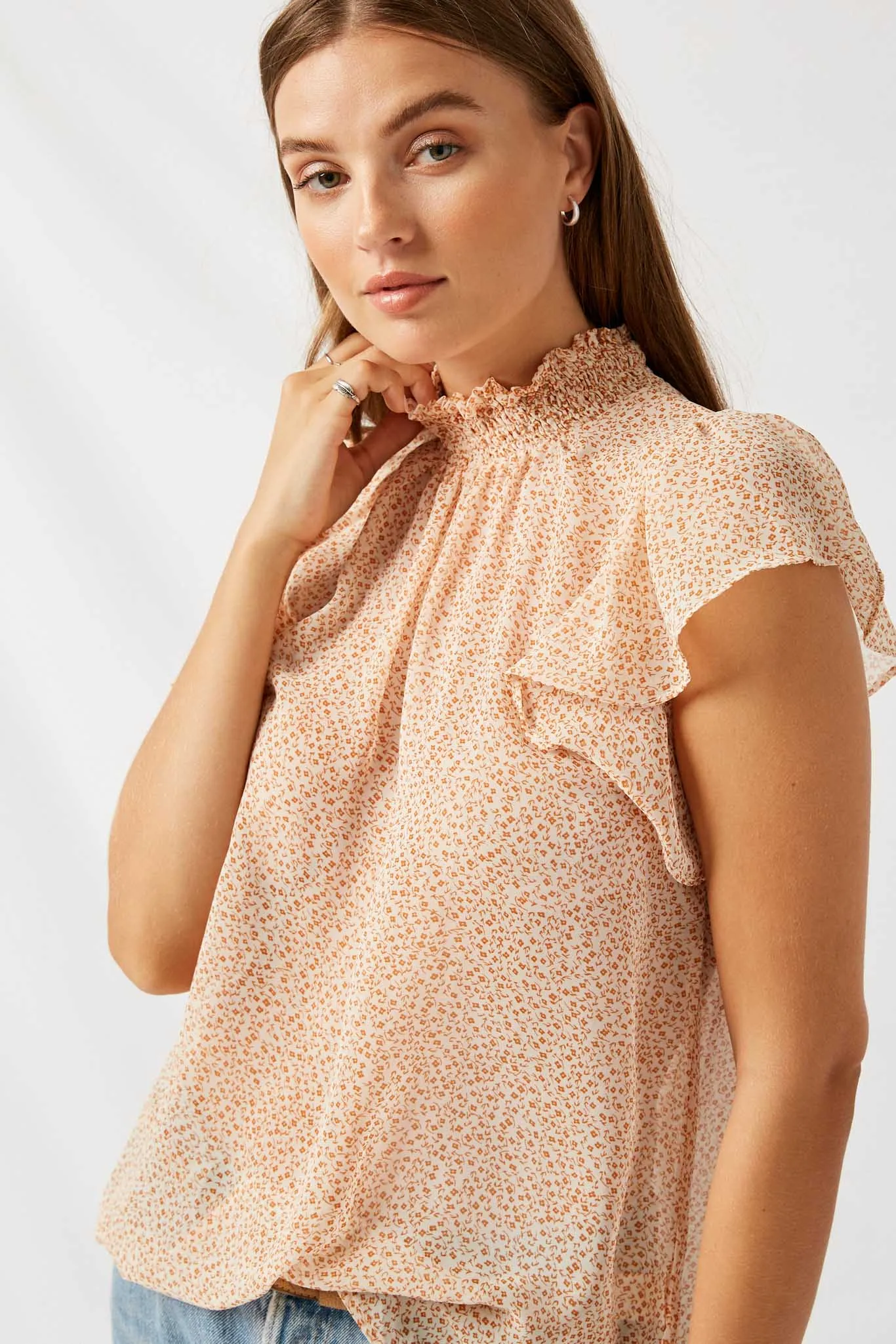 Floral Smock Neck Blouse