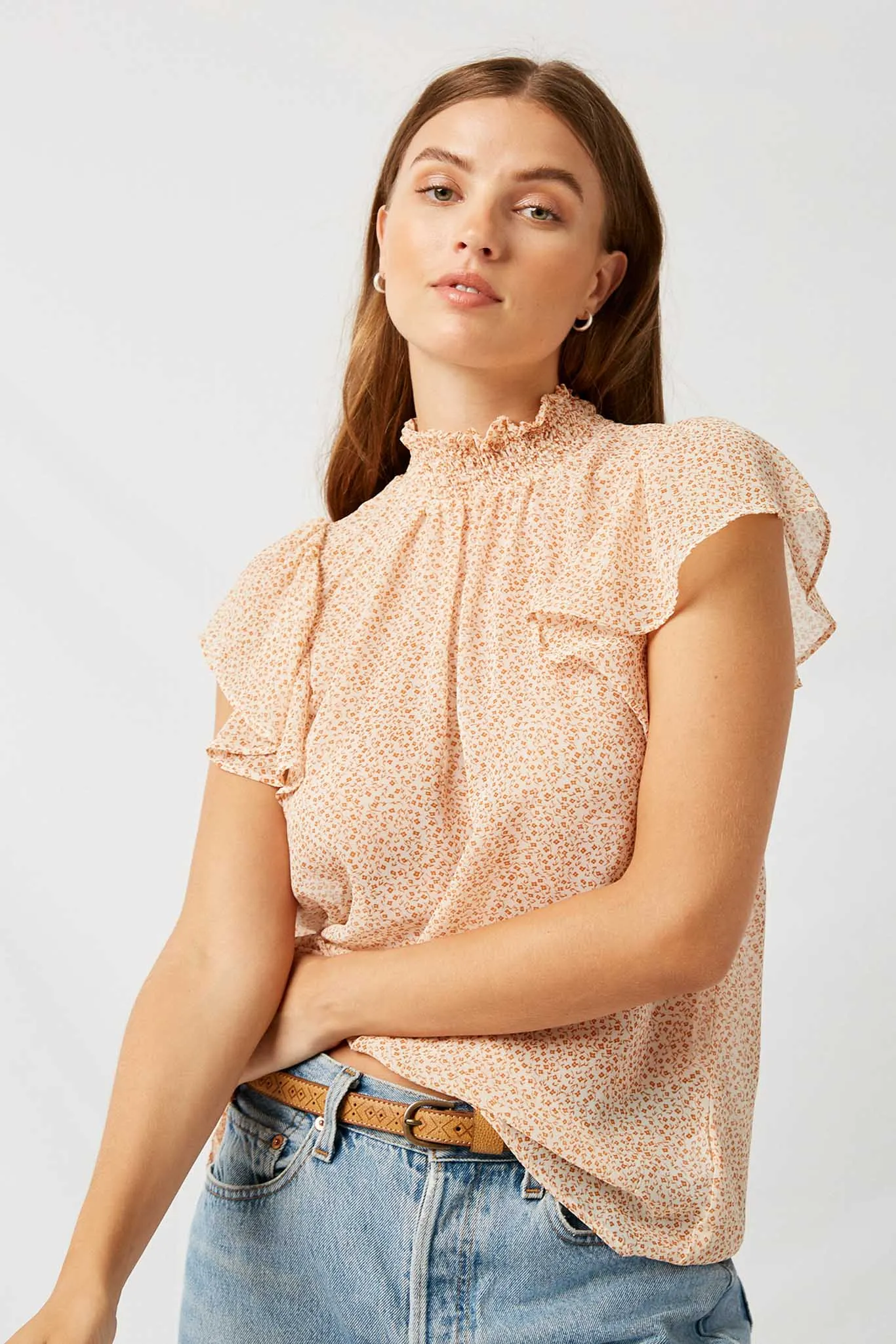 Floral Smock Neck Blouse