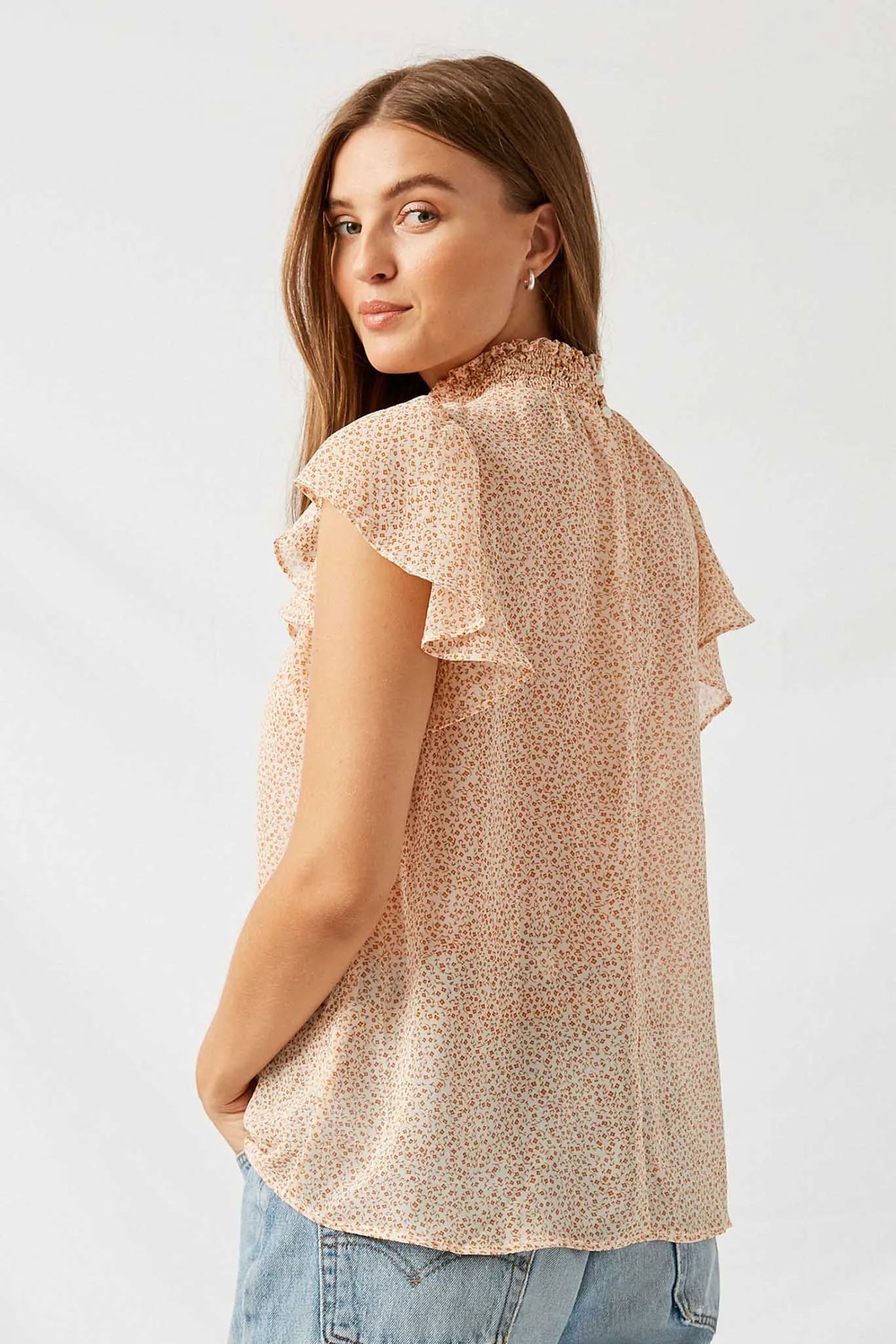 Floral Smock Neck Blouse