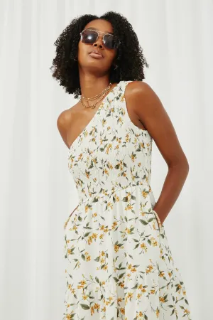 Floral Smocked One Shoulder Dress