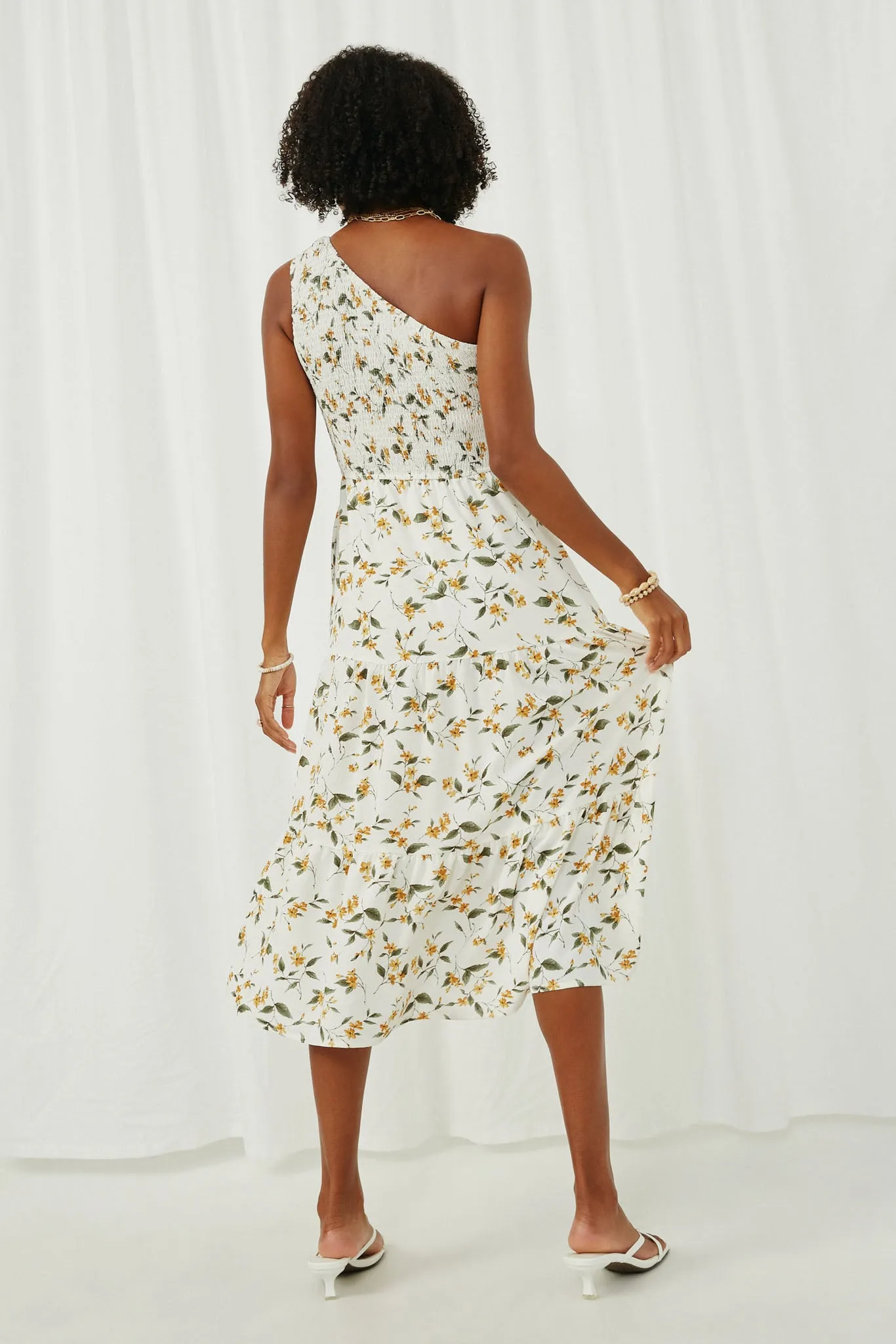 Floral Smocked One Shoulder Dress