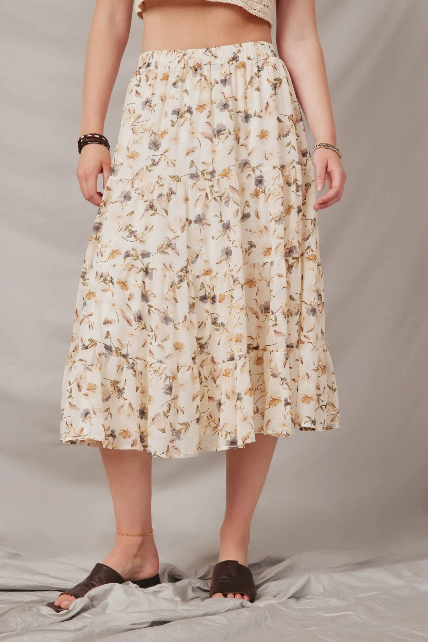 Floral Tiered Chiffon Skirt