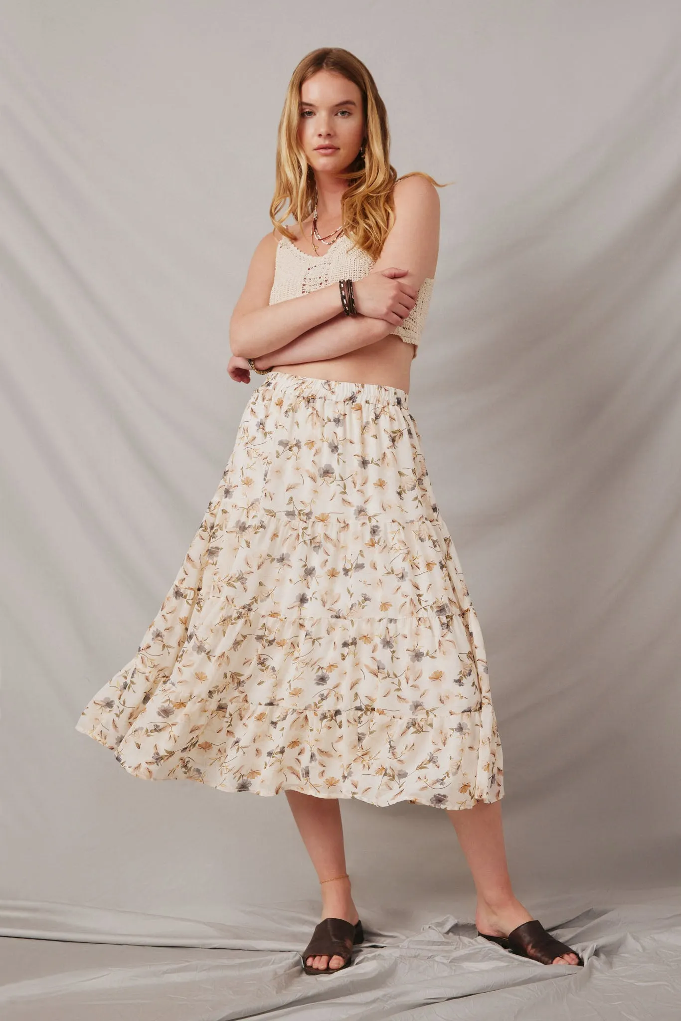 Floral Tiered Chiffon Skirt