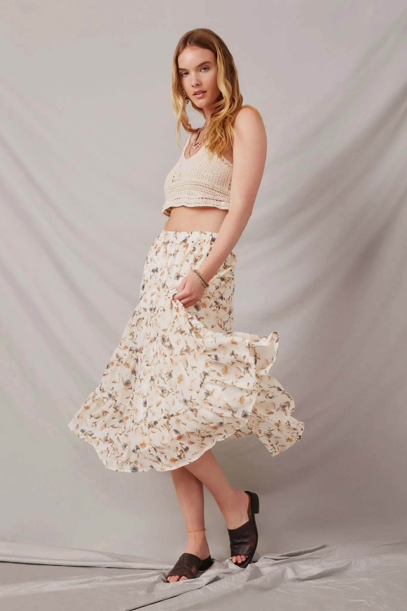 Floral Tiered Chiffon Skirt