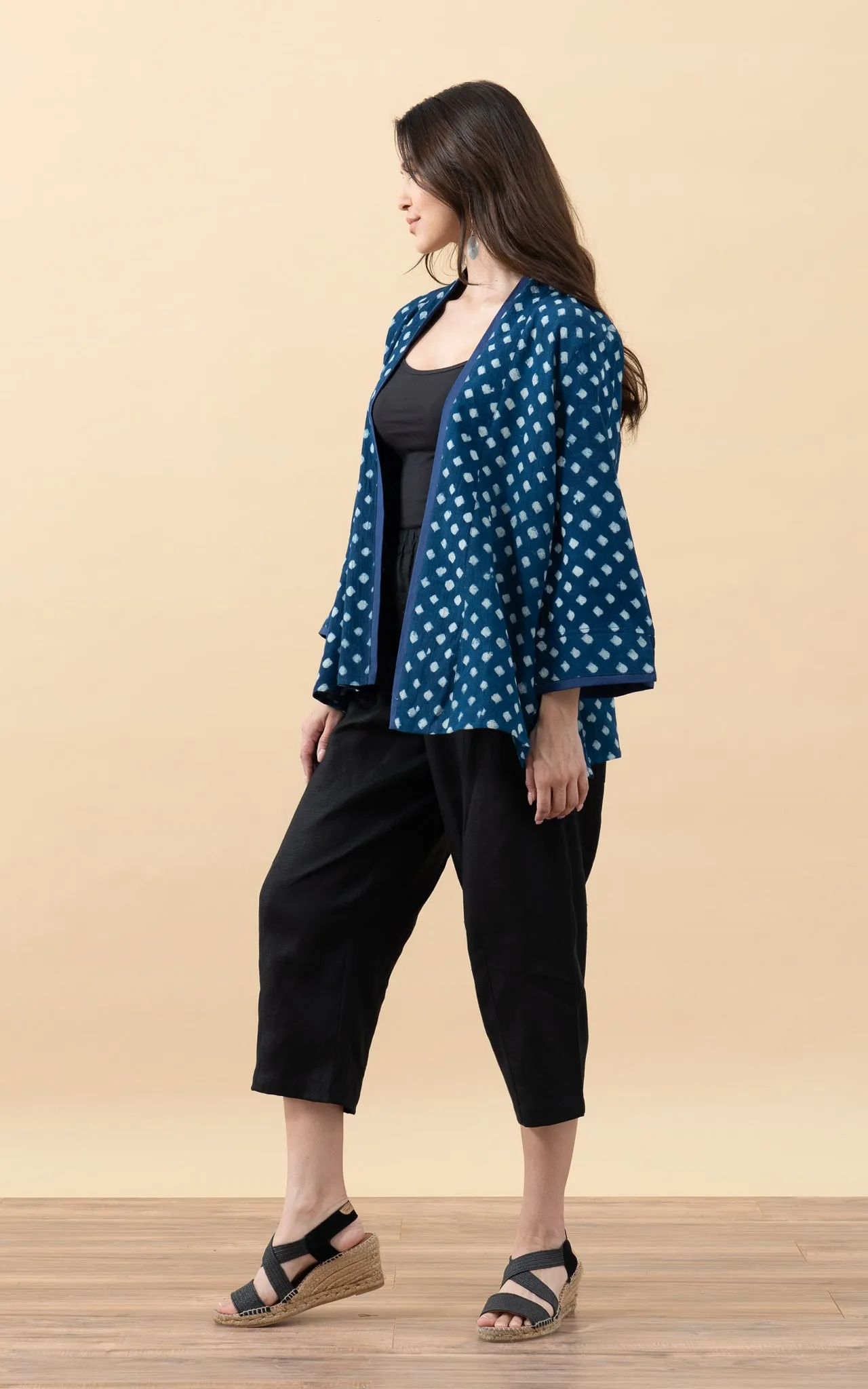 Flow Kimono, 3/4 Sleeve, Indigo Diamond