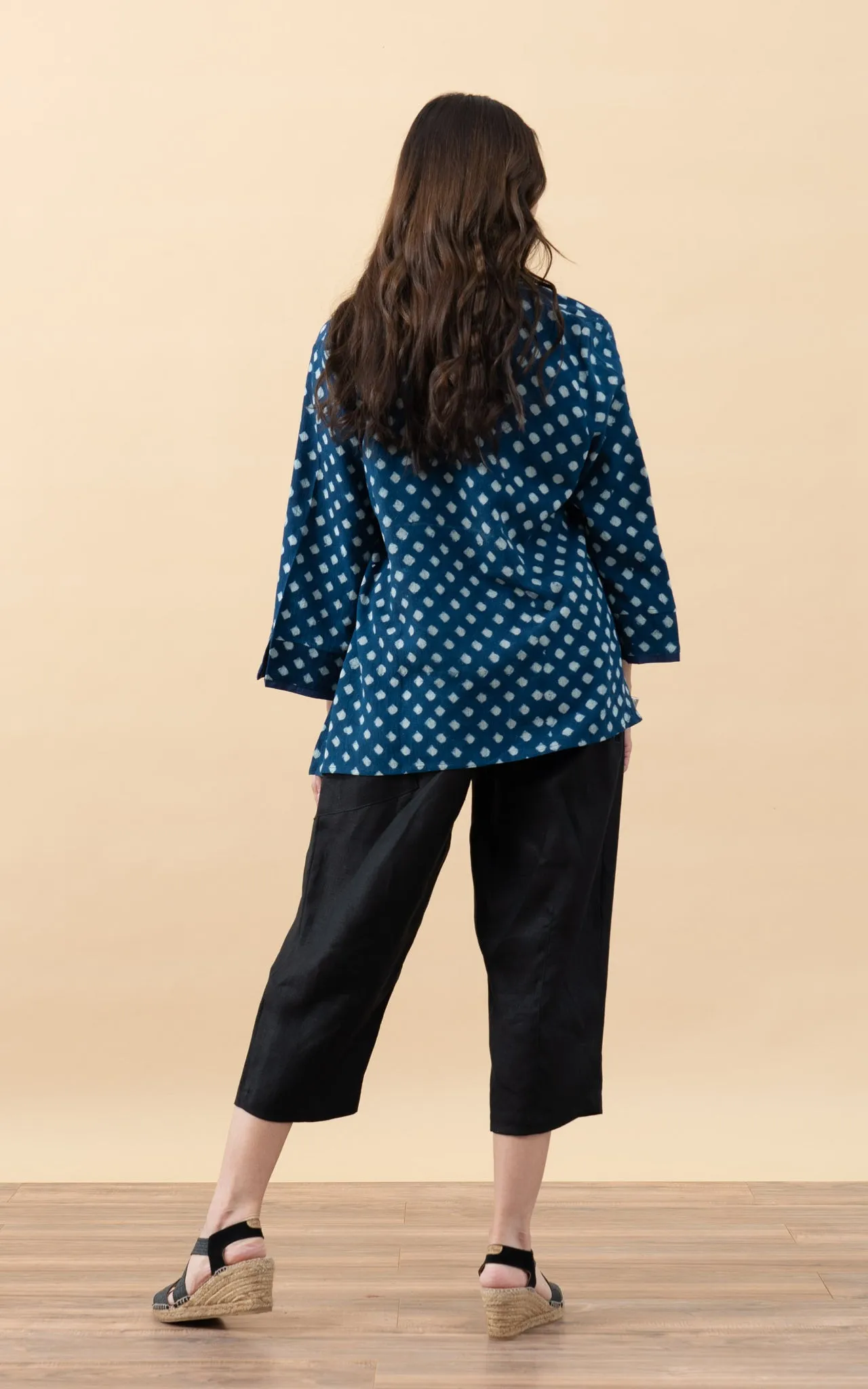 Flow Kimono, 3/4 Sleeve, Indigo Diamond