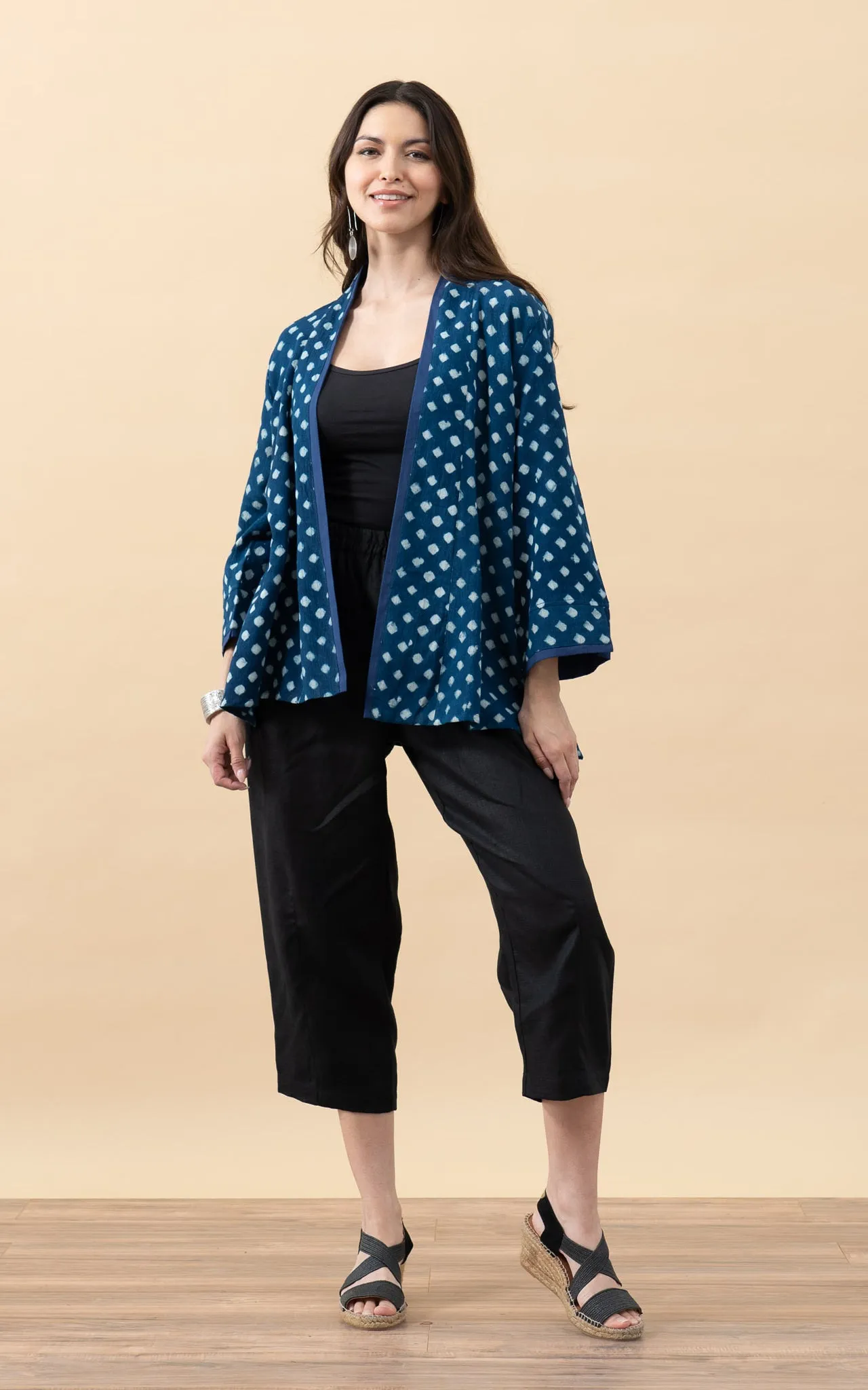 Flow Kimono, 3/4 Sleeve, Indigo Diamond