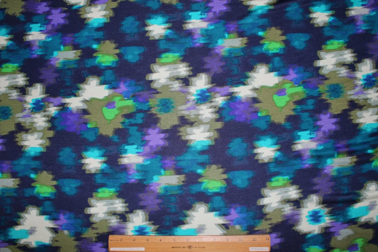 Fuzzy Florals Extra Wide Rayon Jersey - Blues/Greens/Purple