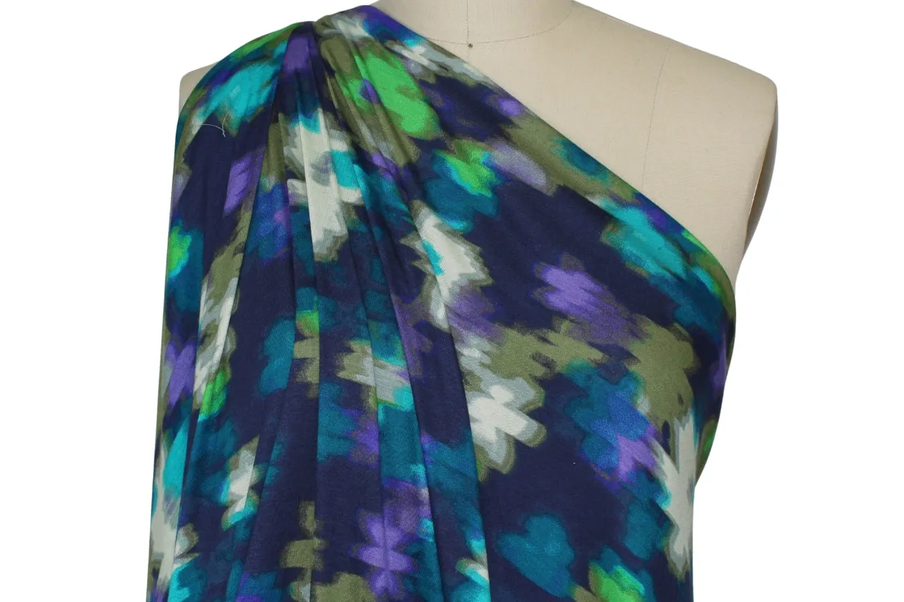 Fuzzy Florals Extra Wide Rayon Jersey - Blues/Greens/Purple