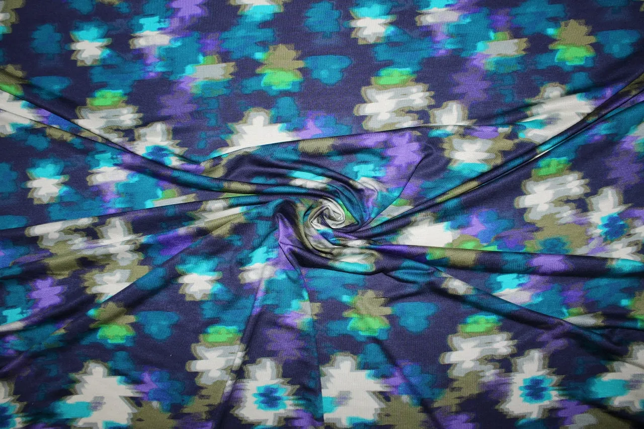 Fuzzy Florals Extra Wide Rayon Jersey - Blues/Greens/Purple