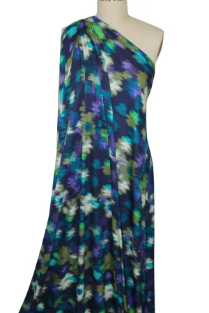 Fuzzy Florals Extra Wide Rayon Jersey - Blues/Greens/Purple