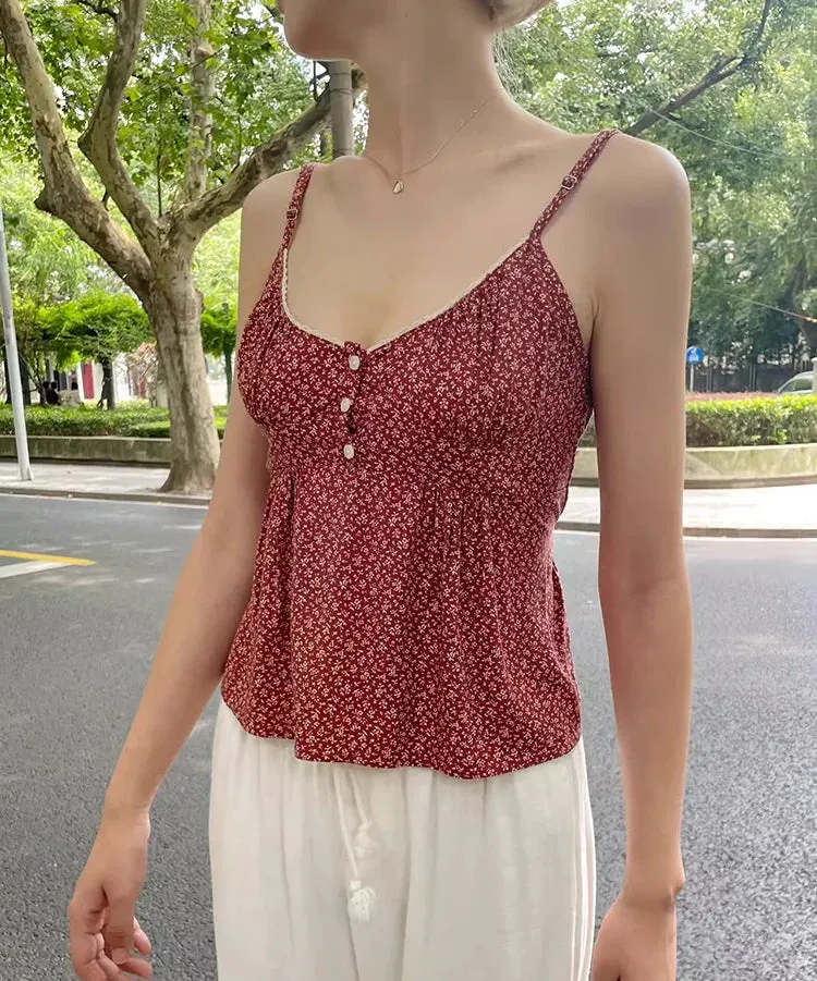 Getadme Cute Ruffles Crop Top Summer Sleeveless Buttons Solid Sweet Girl Vest Vintage Y2k Slim Tank Tops for Woman Chic Ins Style