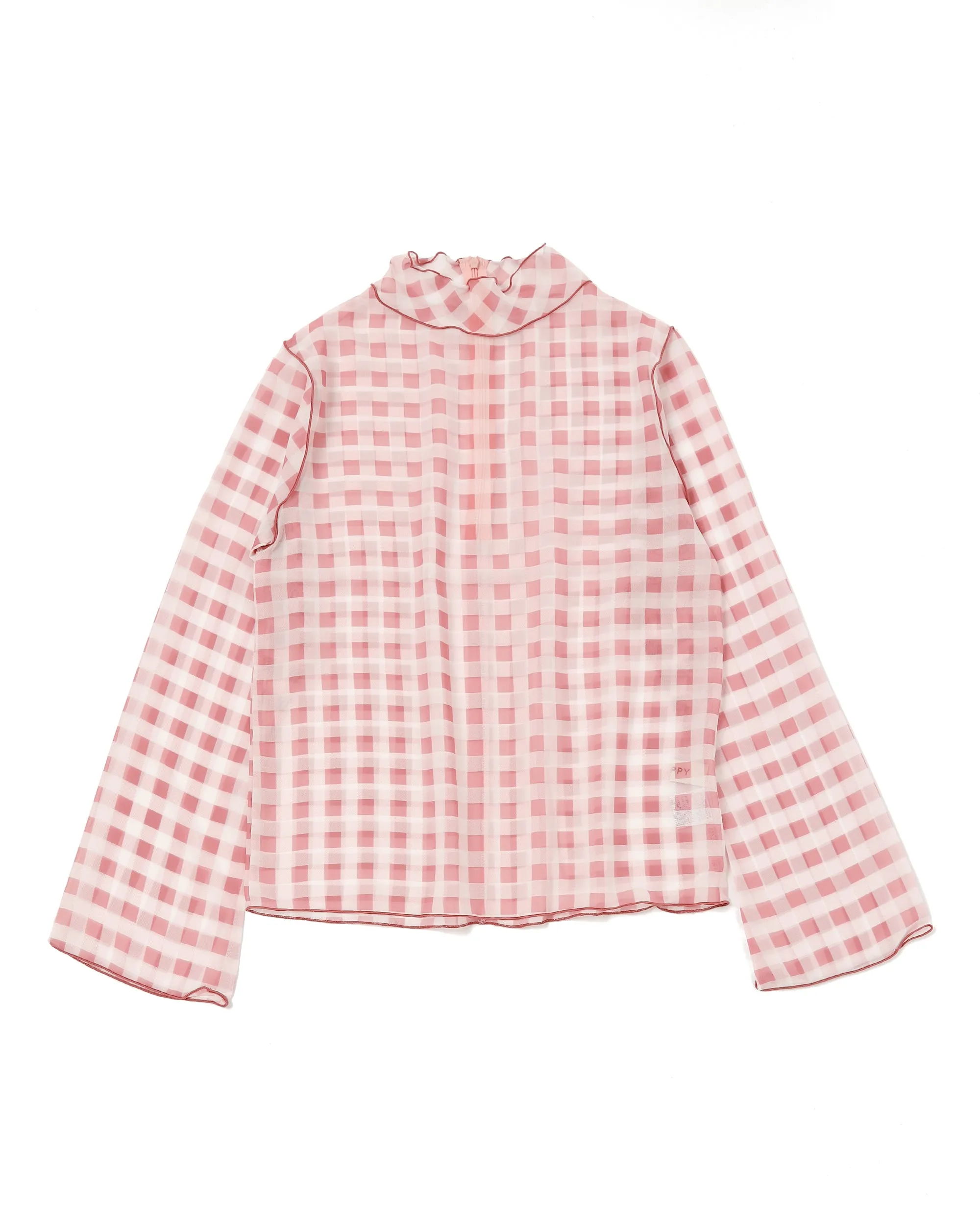 Gingham check see-through tops (Pink)