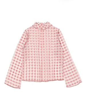 Gingham check see-through tops (Pink)