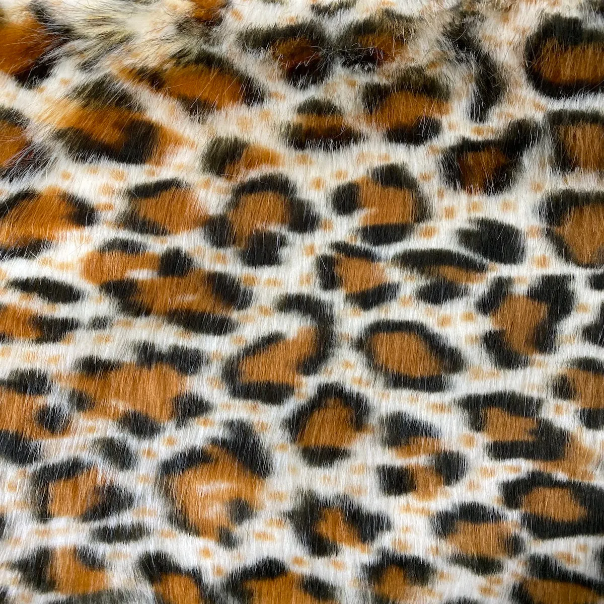 Gold Galactic Leopard Print Long Pile Faux Fur Fabric