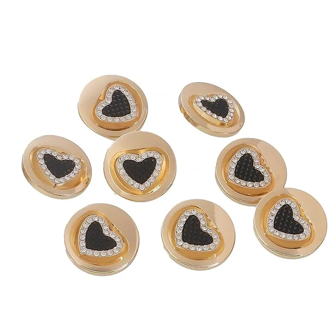 Gold Metal Buttons with Black Heart Centers(6 Big   6 Small)