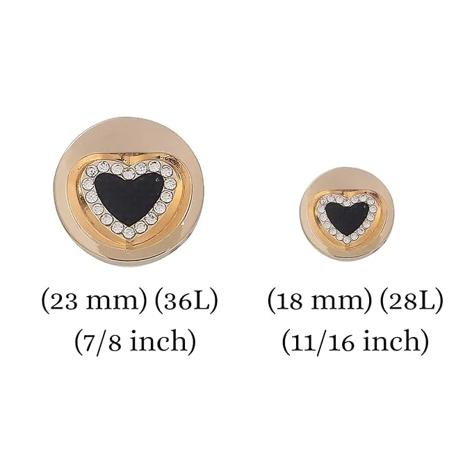 Gold Metal Buttons with Black Heart Centers(6 Big   6 Small)