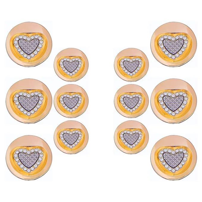 Gold Metal Buttons with Black Heart Centers(6 Big   6 Small)