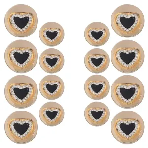 Gold Metal Buttons with Black Heart Centers(8 Big   8 Small)