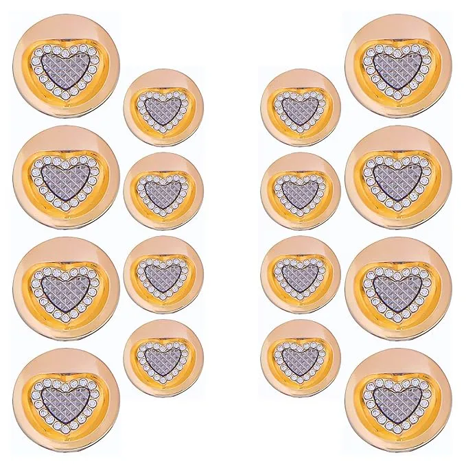 Gold Metal Buttons with Black Heart Centers(8 Big   8 Small)