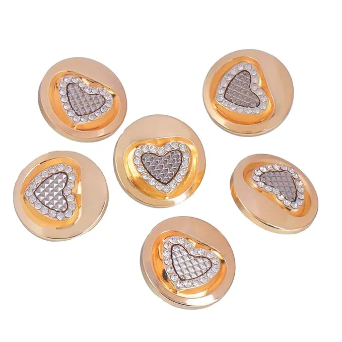 Gold Metal Buttons with Black Heart Centers(8 Small   6 Big)