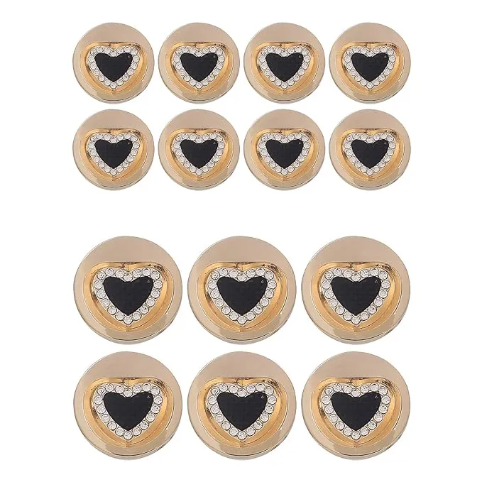 Gold Metal Buttons with Black Heart Centers(8 Small   6 Big)