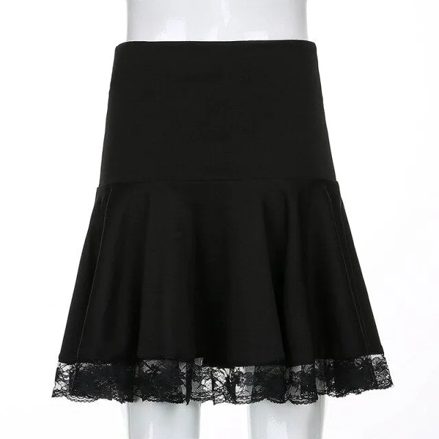 'Grave Encounter' Black Grunge Lace Skirt