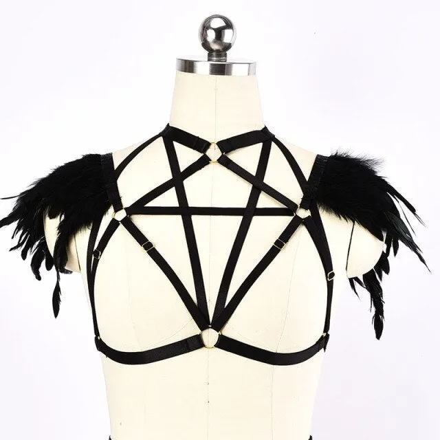 Handmade Crimson Feather Harness Set