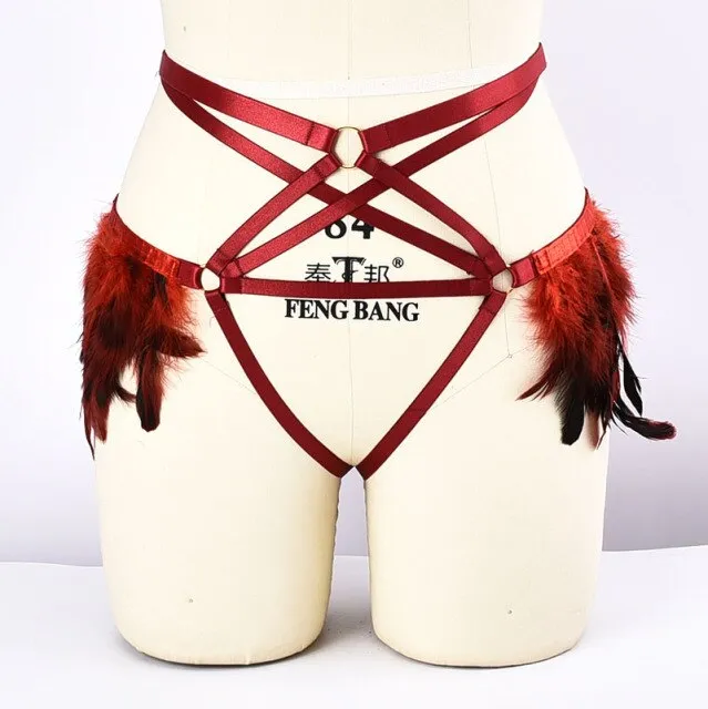 Handmade Crimson Feather Harness Set