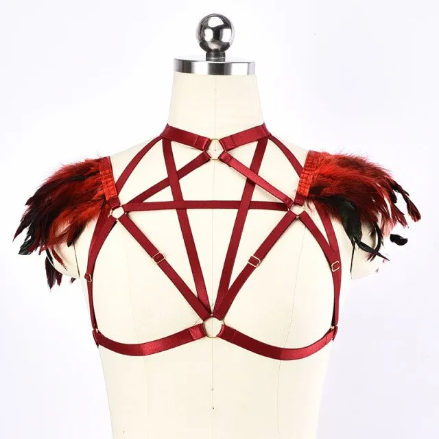 Handmade Crimson Feather Harness Set