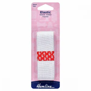 Hemline - Elastic - General Purpose Knitted - 32mm x 1m (White)