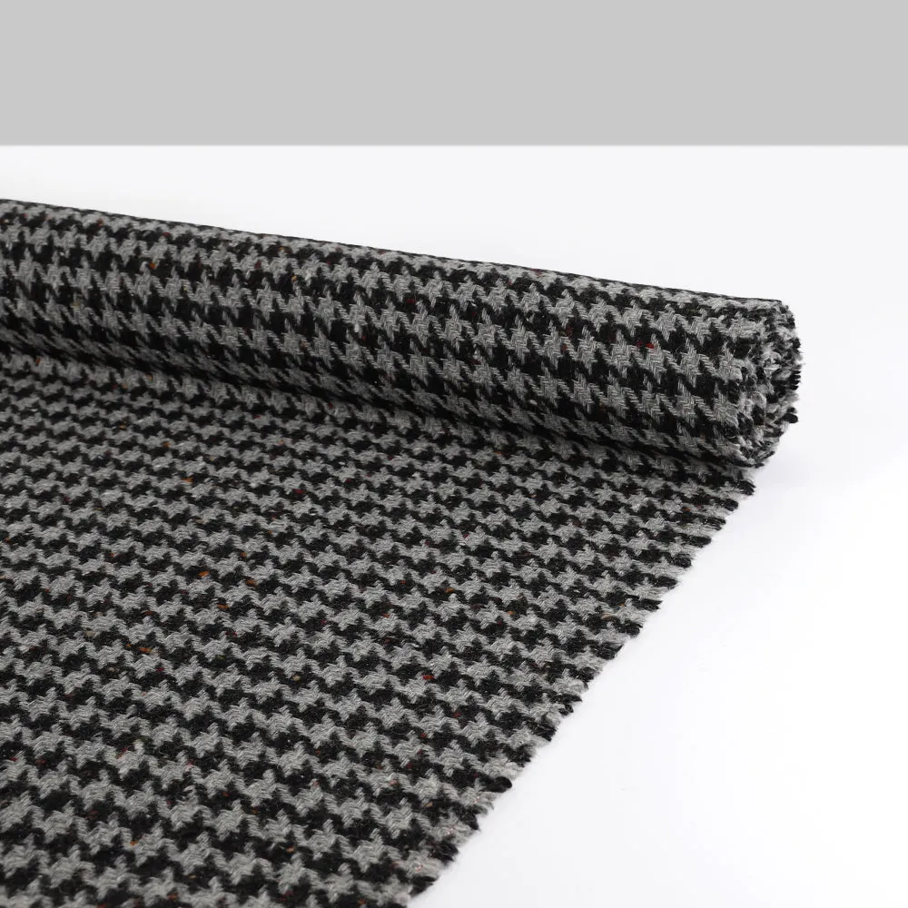 Houndstooth Wool Blend Coating - Grey Fleck