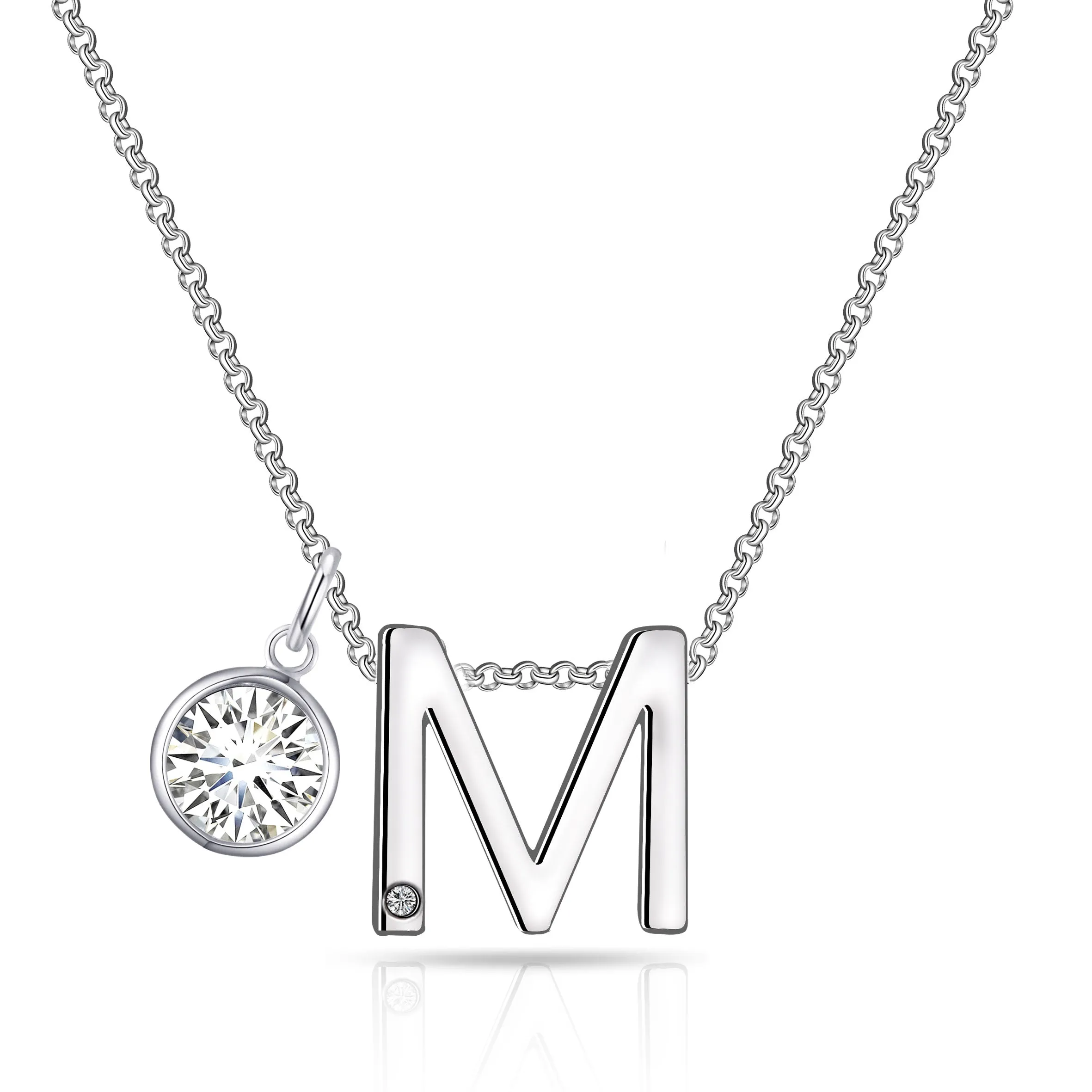 Initial M Necklace with Birthstone Charm Created with Zircondia® Crystals