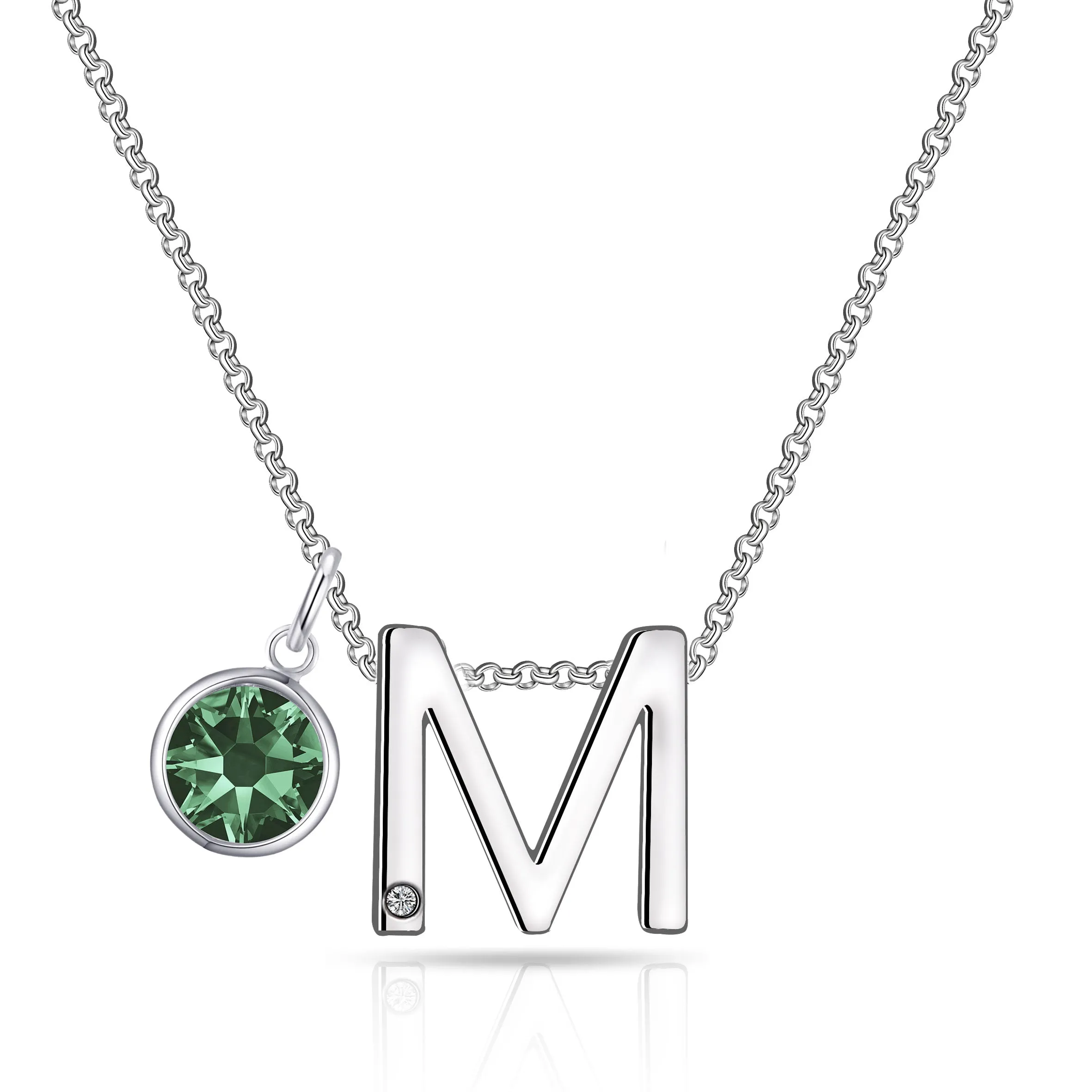 Initial M Necklace with Birthstone Charm Created with Zircondia® Crystals