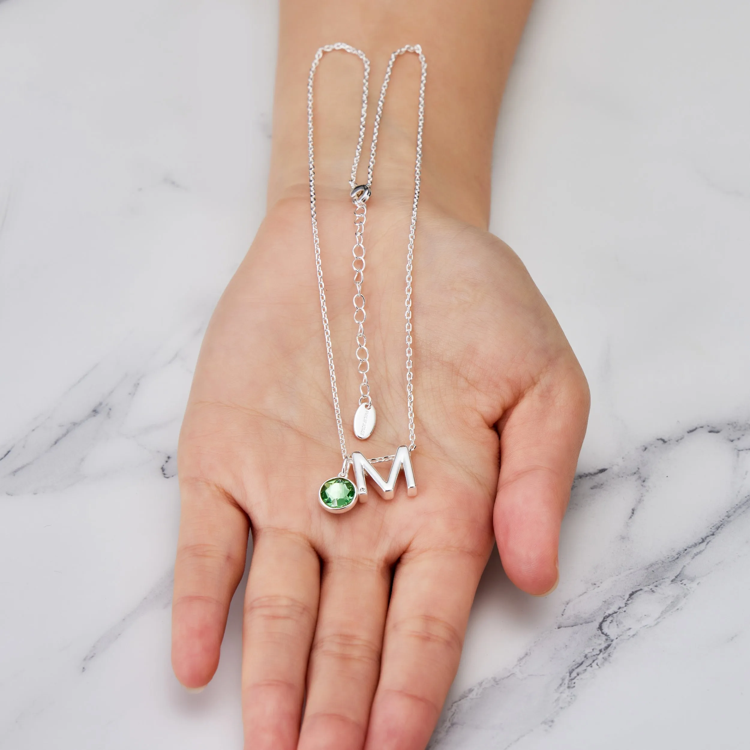 Initial M Necklace with Birthstone Charm Created with Zircondia® Crystals