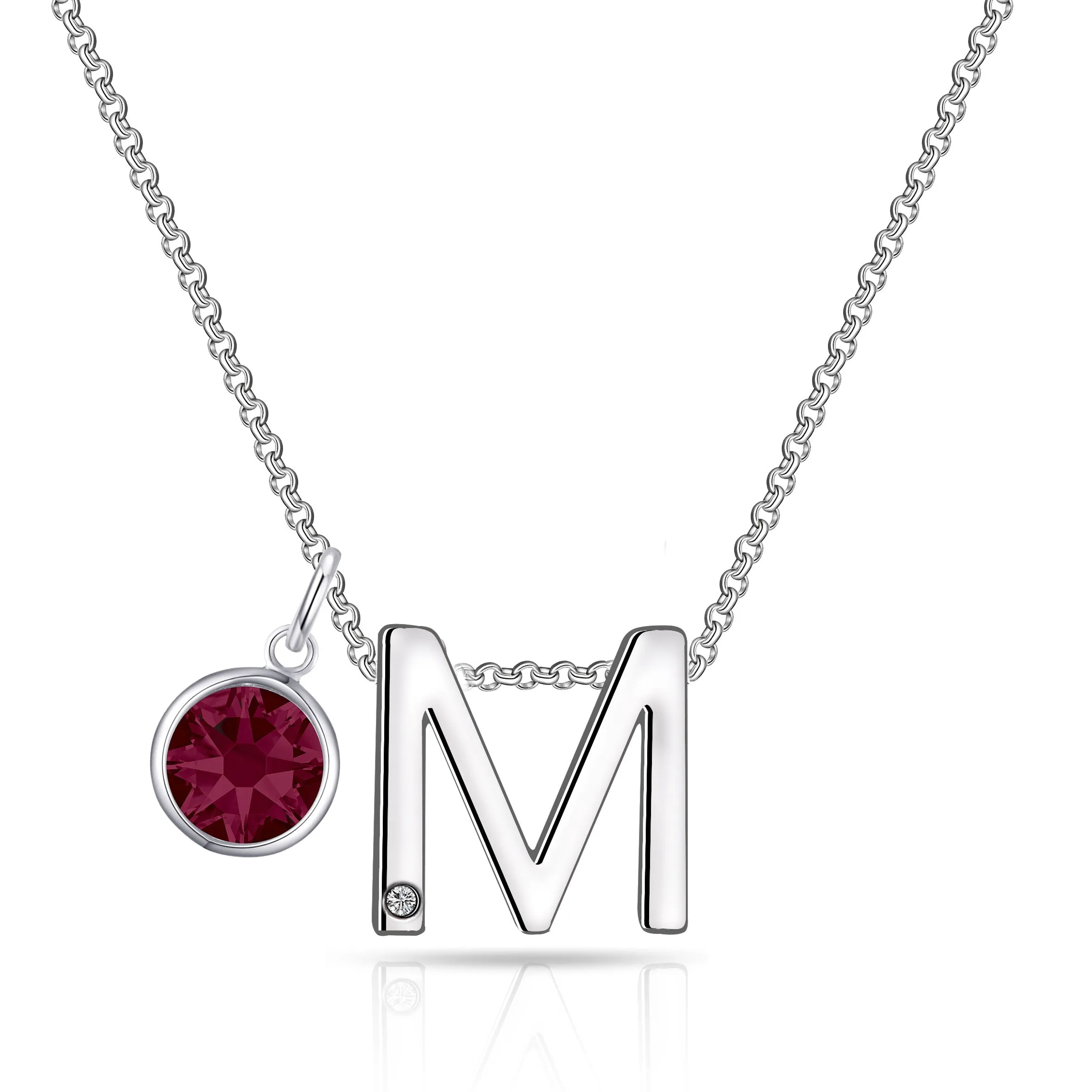 Initial M Necklace with Birthstone Charm Created with Zircondia® Crystals