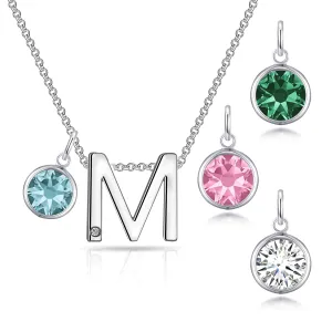 Initial M Necklace with Birthstone Charm Created with Zircondia® Crystals