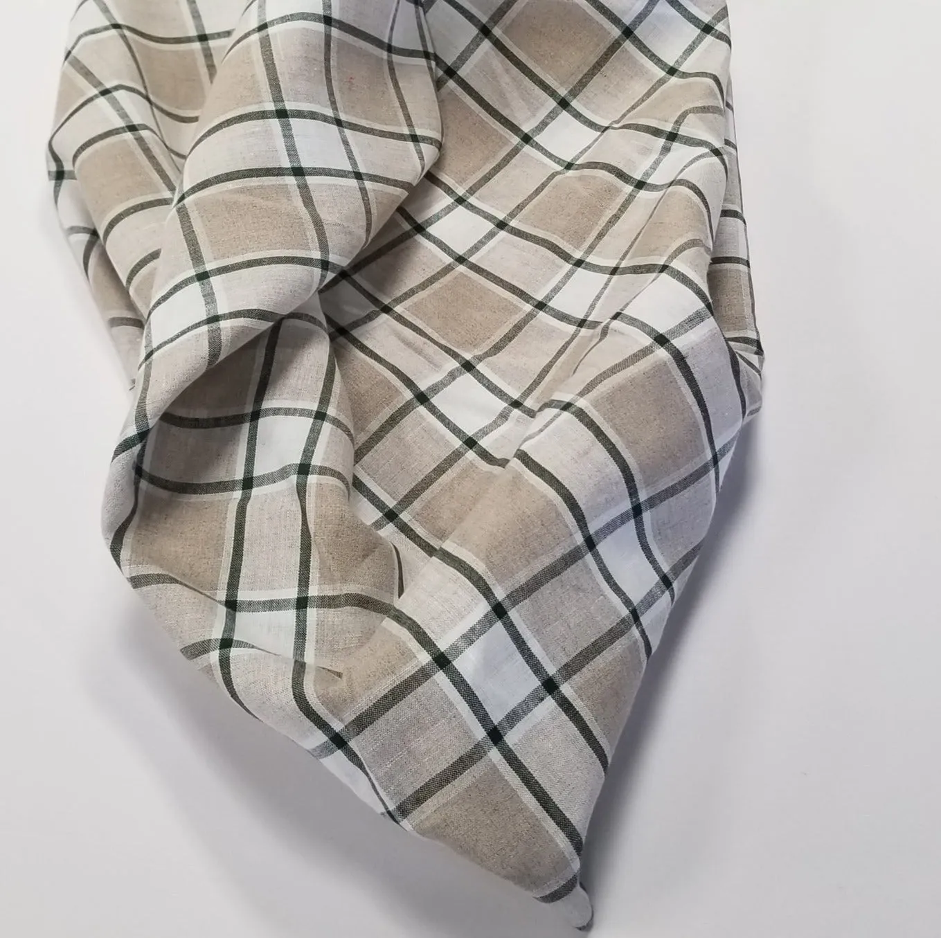 Irish Linen Plaid Green and Tan Bryson Woven 194 GSM- by the yard