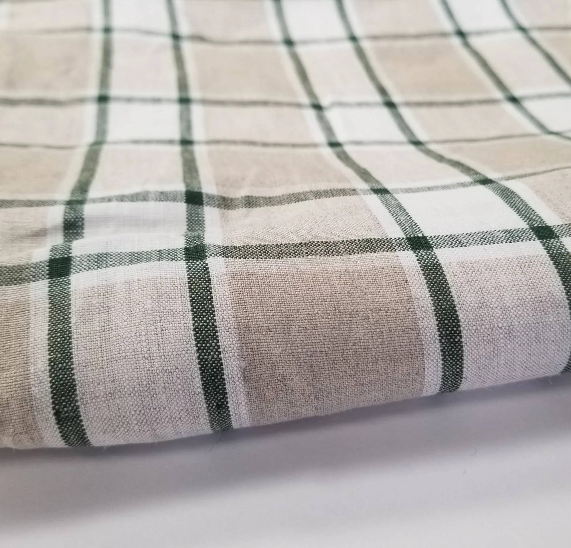 Irish Linen Plaid Green and Tan Bryson Woven 194 GSM- by the yard