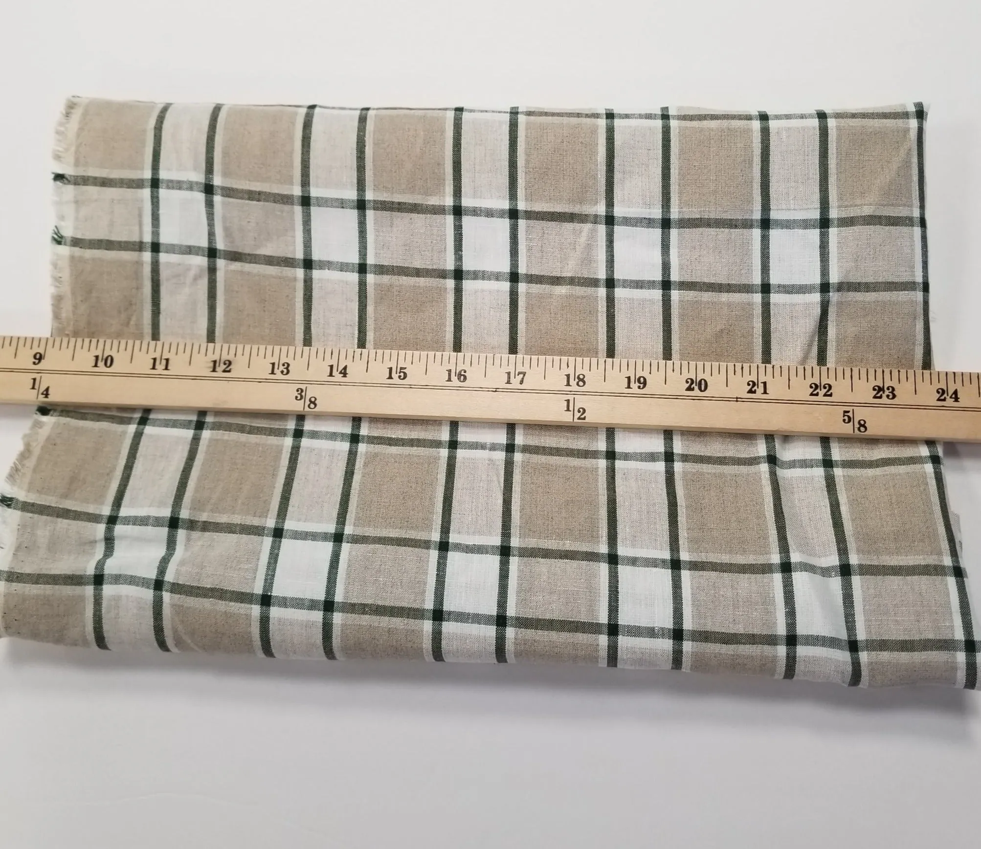 Irish Linen Plaid Green and Tan Bryson Woven 194 GSM- by the yard