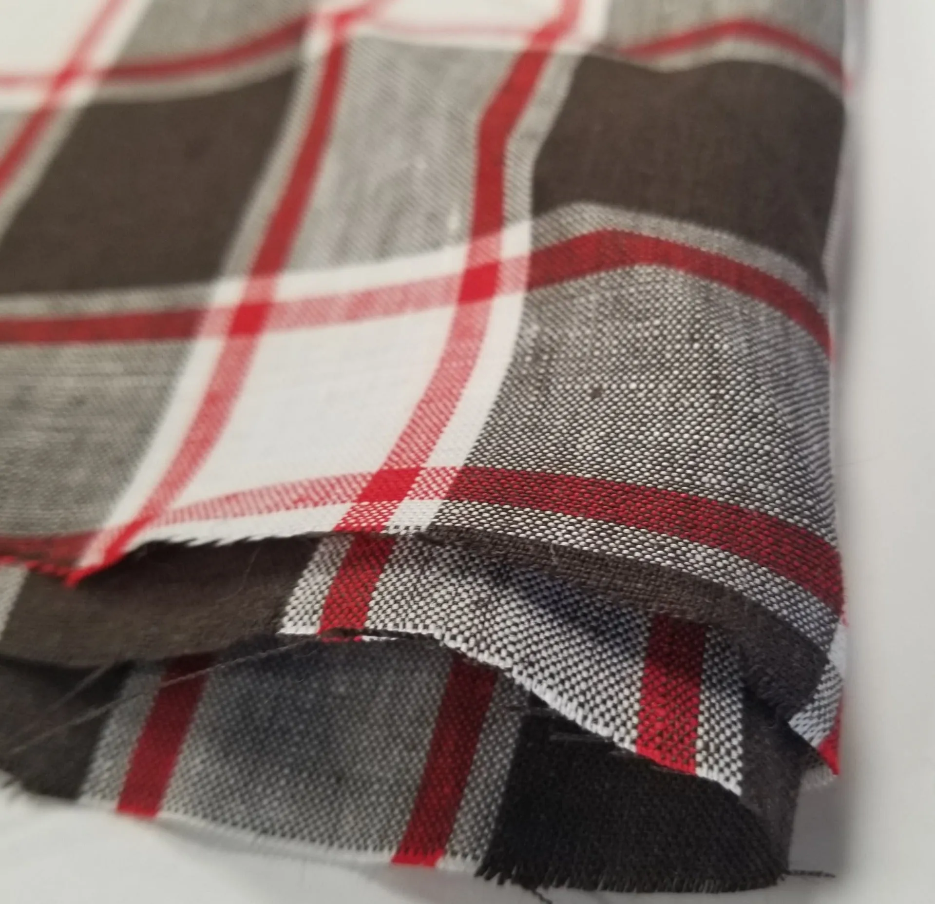 Irish Linen Plaid Red and Brown Bryson Woven 194 GSM- by the yard