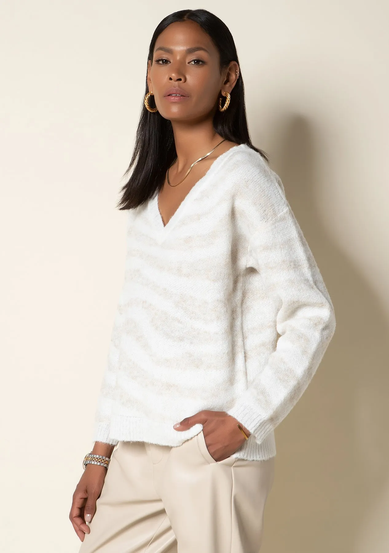 Keeley Winter White Zebra Sweater