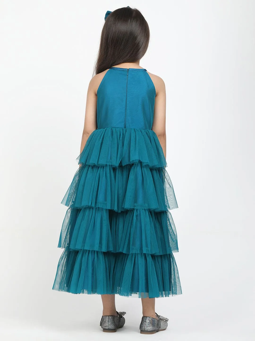 Layered Gown with sequence torse & hair band -Teal