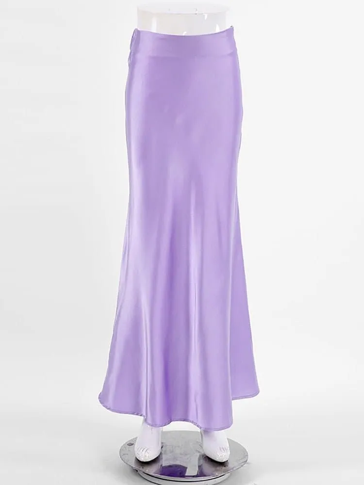 Long Satin Party Skirts with A-Line Silhouette & Zipper Closure