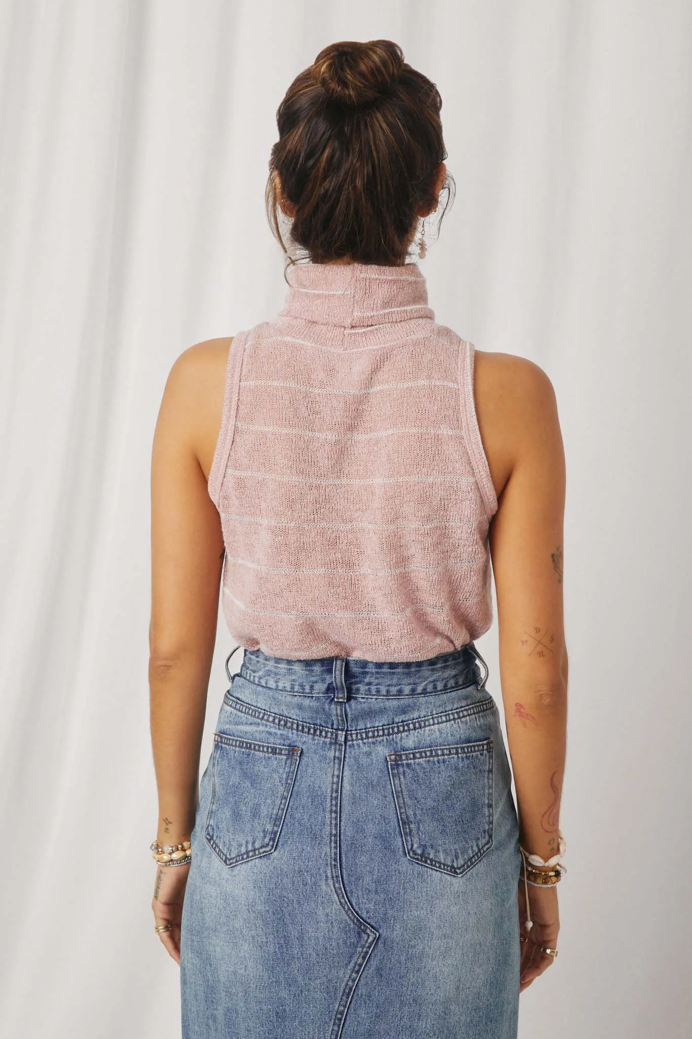 Loose Knit Striped Cowl Neck Tank