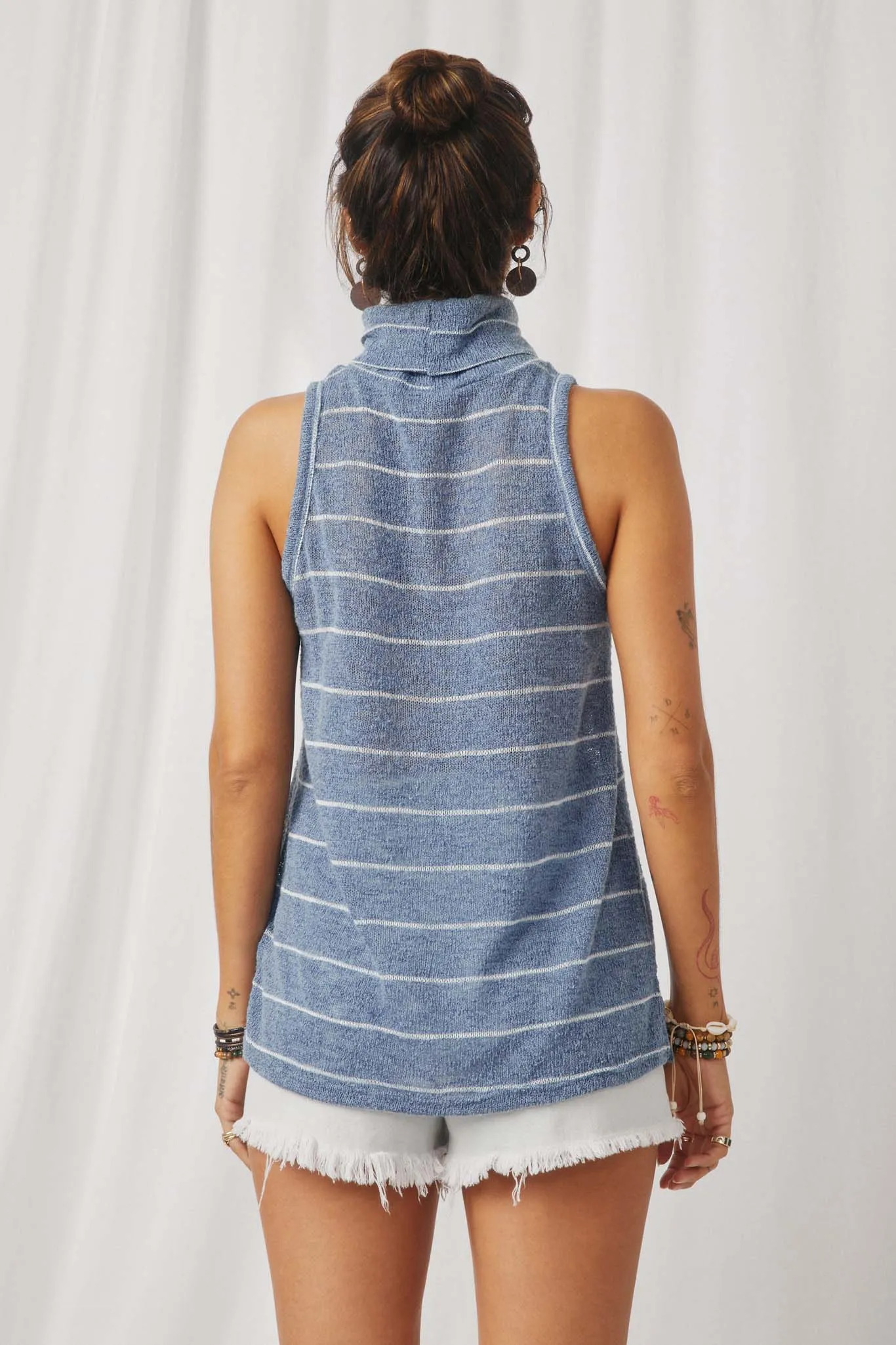 Loose Knit Striped Cowl Neck Tank