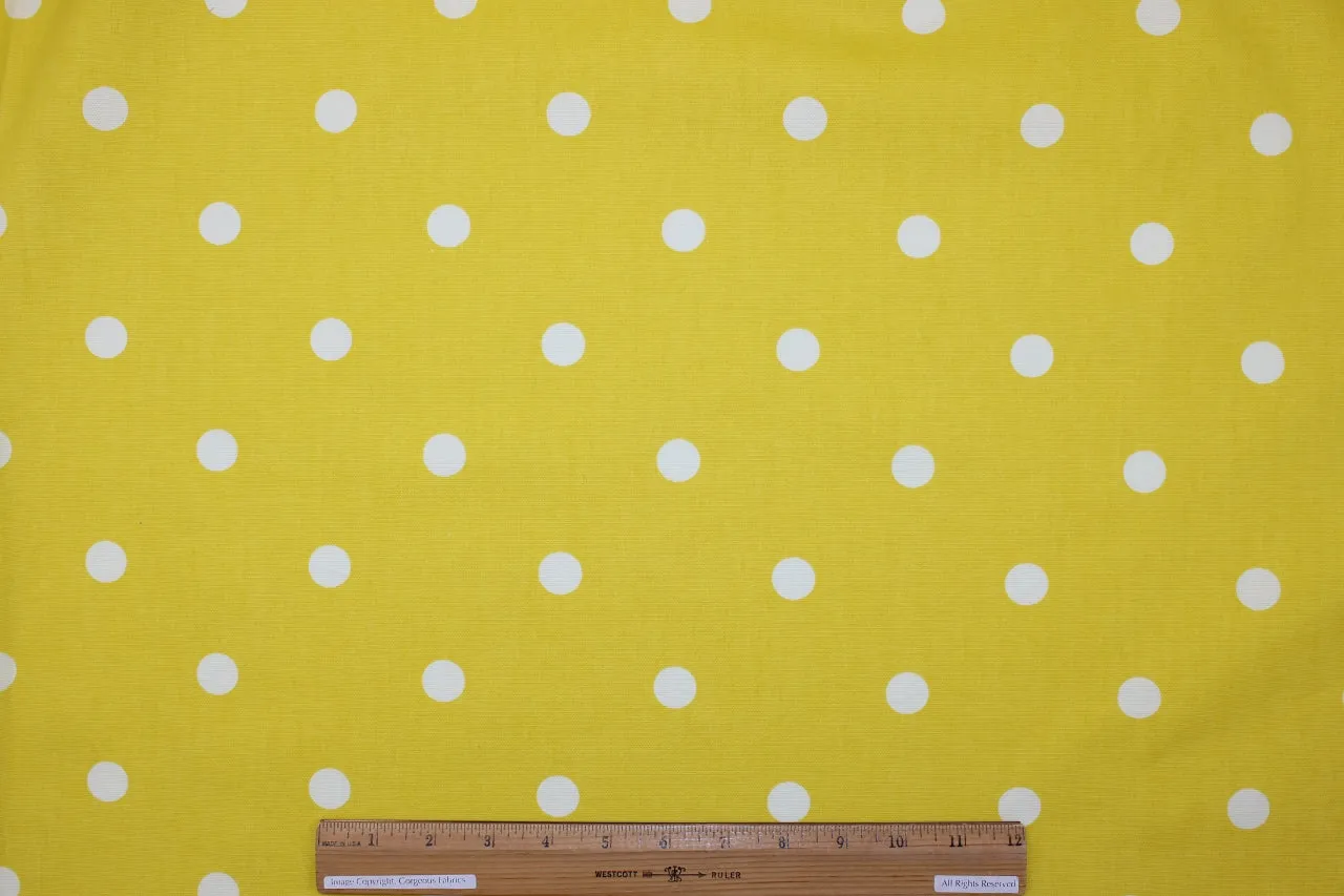 Midweight Polka Dot Cotton Duck- White on Yellow