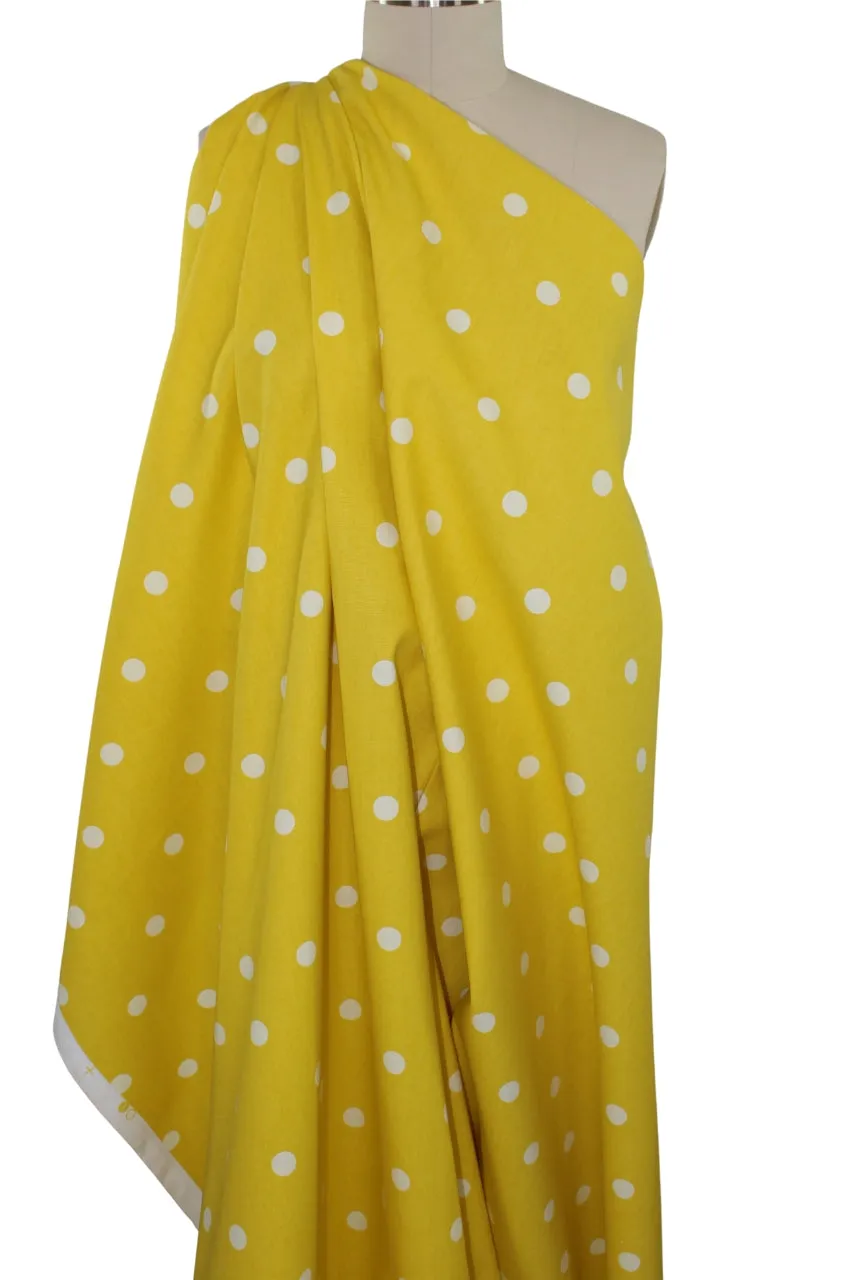 Midweight Polka Dot Cotton Duck- White on Yellow