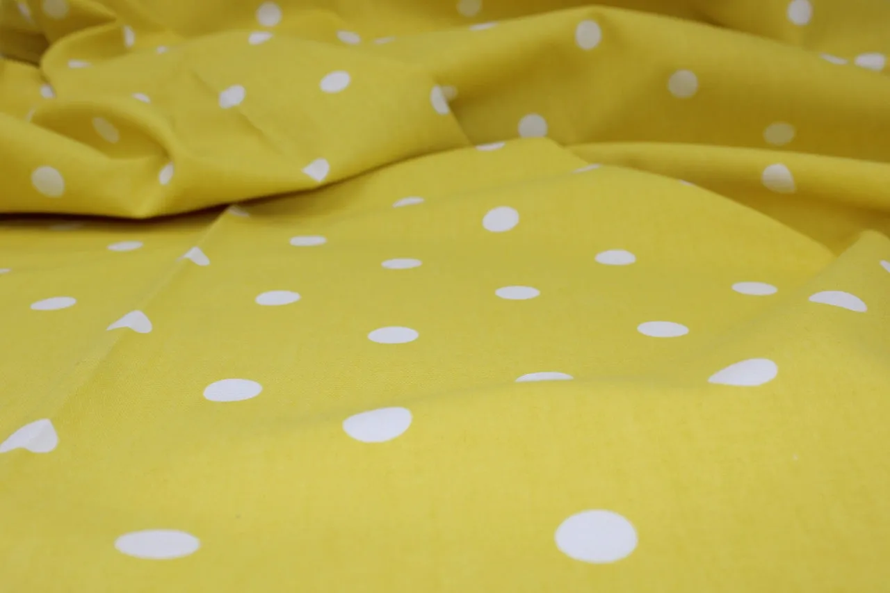 Midweight Polka Dot Cotton Duck- White on Yellow