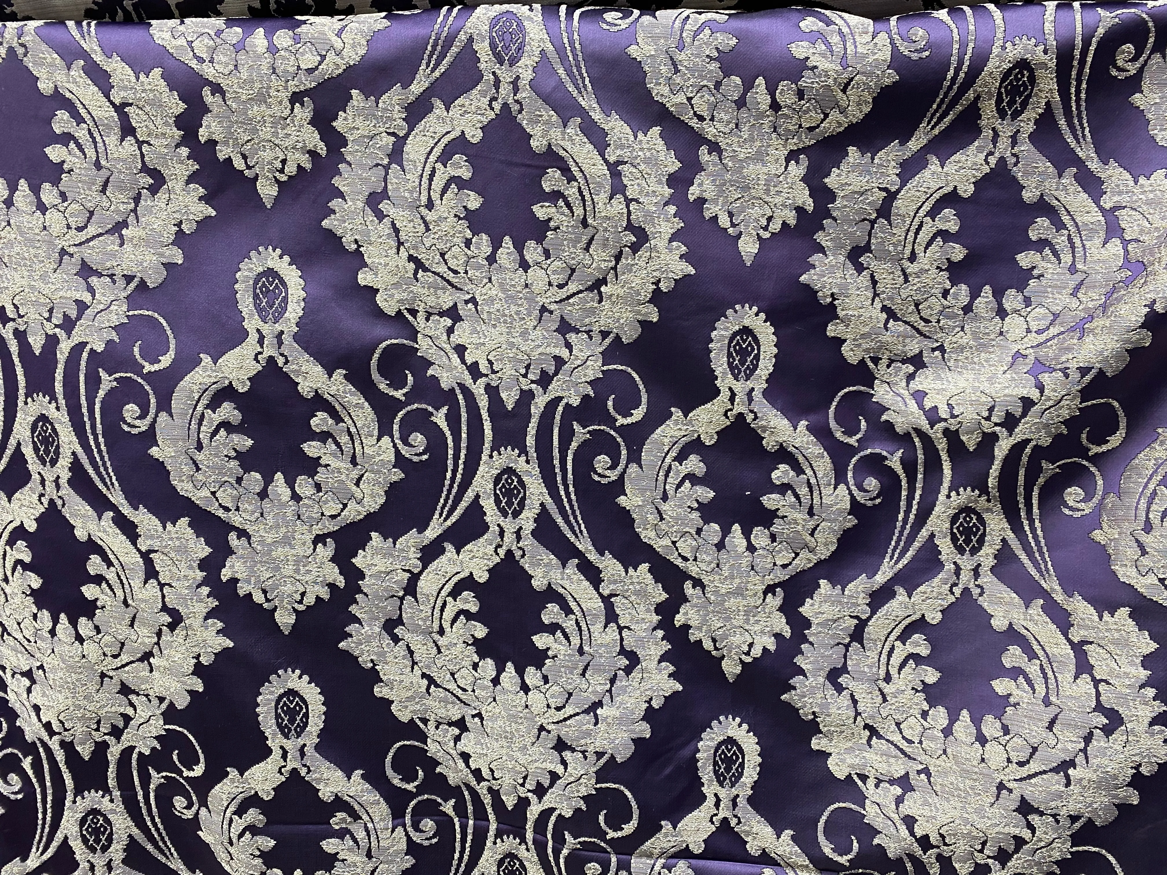 NEW Lord Tustin Brocade Upholstery & Drapery Satin Medallion Fabric - Purple